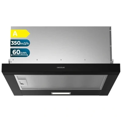 Imagen de Cecotec Campana Extractora Telescópica 60 cm Bolero Flux TLM 603500 Black A. Motor 70W, Potencia Succión 350m3/h, Control Mecánico, 2 Niveles de Potencia, Luz y Filtro Carbono, Acabado Negro