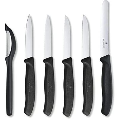 Imagen de Victorinox Swiss Classic Juego de navajas, 6 piezas, Hoja extra afilada, Mango robusto plástico, Acero inoxidable, Made