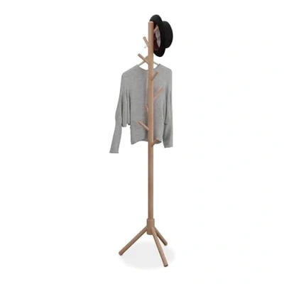 Imagen de Relaxdays Perchero de Pie con 8 Perchas, Madera Haya, Colgador Chaquetas y Abrigos, 173 x 43,5 37 cm, Natural