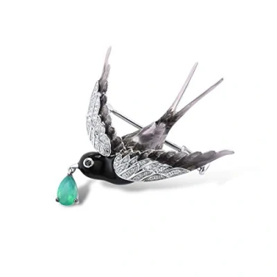 Imagen de Santuzza Broche de plata ley 925 esmaltada con diseño pájaro, Esmaltado