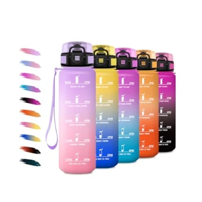 Imagen de Botella Agua Deportiva 1L, con Filtro, Reutilizable, Fácil de Limpiar, Cantimplora Motivadora y Prueba Fugas, para Running, Gimnasio, Cámping, Bicicleta, Correr, Senderismo