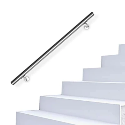 Imagen de SWANEW Barandilla interior para escaleras, pasamanos de pared, 120 cm, acero inoxidable, incluye soporte pared y tapas