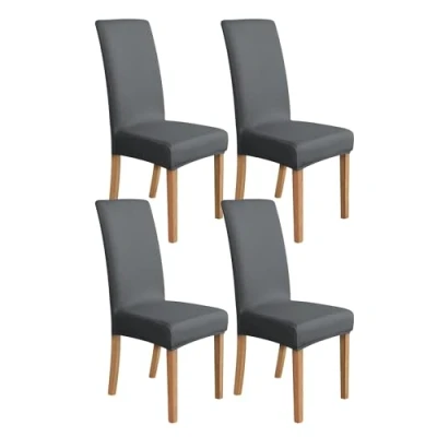Imagen de Amazon Basics Juego de fundas silla elásticas, gris oscuro, 4 unidades