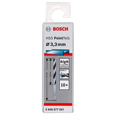 Imagen de Bosch Professional Juego de 10 brocas espiral HSS PointTeQ (para metal, 3,3 x 36 65 mm), Talla, Diámetro 3.3 mm