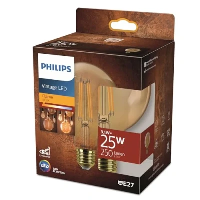 Imagen de Philips Bombilla LED Vintage Ámbar Tipo Globo G95, Casquillo E27 3.1W, 250 Lúmens, Luz Efecto Llama, 1800k