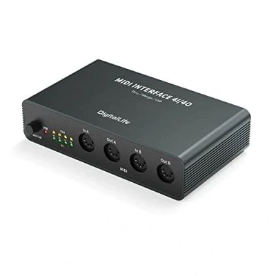 Imagen de DigitalLife 3 en 1 Interfaz MIDI (4X4) Switcher Box para Productores Profesionales Merge, Thru, USB MIDI, Metal