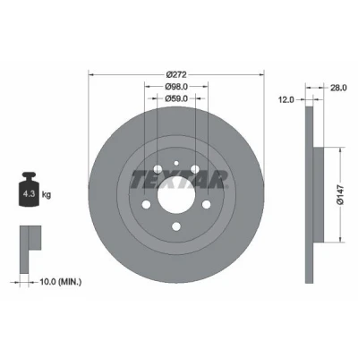 Imagen de TEXTAR PRO 92118203 Disco de freno 272 12 05/06 98 macizo revestido sin perno sujeción rueda, buje rueda PEUGEOT: 807, CITROËN: C8