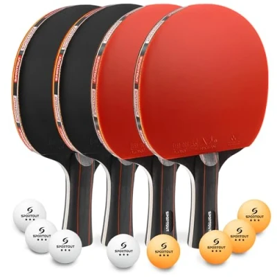 Imagen de Palas de Ping Pong, Set Alto Rendimiento Tenis Mesa, Pelotas Caja Almacenamiento Pong Mesa Exterior, Interior (4 Bats)