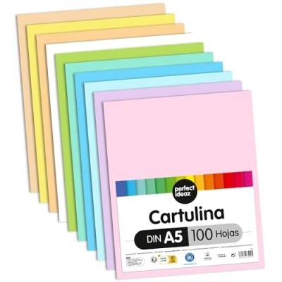 Imagen de perfect ideaz cartulina cuché pastel DIN A5 de colores 100 hojas, cartulina, color, en 10 diferentes, grosor 300g/m², hojas la máxima calidad
