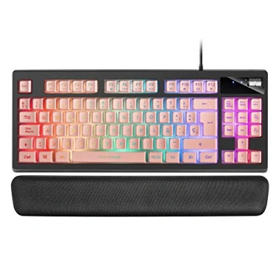 Imagen de Mars Gaming MKAXPES Teclado Compacto TKL H Mech, Iluminación RGB 9 Efectos, Reposamuñecas Gel, Rosa, Idioma Español