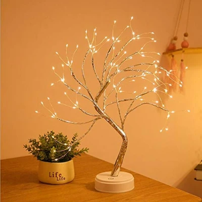 Imagen de XhuangTech Luz para árbol de bonsái mesa con 108 luces LED alambre cobre, funciona batería/USB, lámpara artificial dormitorio,fiesta Navidad (blanco cálido).