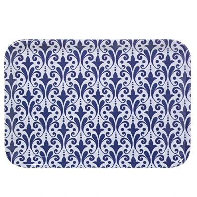 Imagen de DRW Bandeja Rectangular de melamina Decorada en arabesco Azul y Blanco 2x31x45 cm