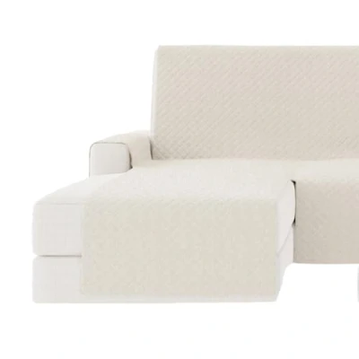 Imagen de GAMUSI Funda Sofa Chaise Long, Cubre sofá Longue 200 cm Brazo Izquierdo (hasta 230 de Ancho), Acolchada Liso algodón Transpirable, Color Crudo