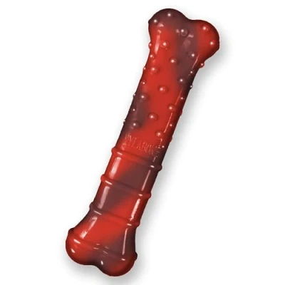 Imagen de Nylabone Juguete Masticable En Forma de Hueso para la Higiene Dental Perros con Mordida Agresiva, Textura, Sabor A Jerky Ternera, Adultos hasta 16 Kilos