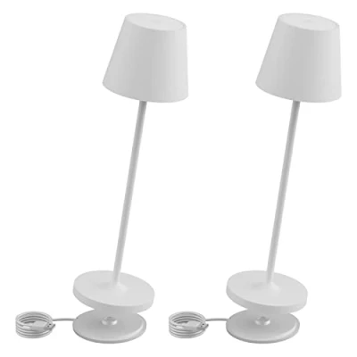 Imagen de K Bright 2 piezas LED Lámpara de escritorio con batería Regulable 3000K Color luz cálida recargable para Adecuado interiores y exteriores portátil carga USB blanca.