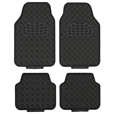 Imagen de Alfombrillas de Coche Diseño Metálico, 4 Piezas 2 Delanteras y Traseras, SUV, Furgonetas, Coches, Camiones, Protección para Todo Tipo Clima Alta Resistencia, Acabado Negro