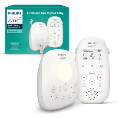 Imagen de Philips Avent vigilabebés con Audio DECT luz Nocturna y Canciones de Cuna, intercomunicador bidireccional, 330 m Alcance 18 h Uso, conexión Segura, Sensor Temperatura, SCD713/26