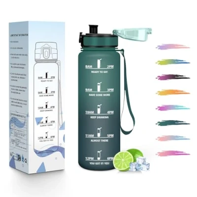 Imagen de HoneyHolly Botella Agua, 500ML, a Prueba de Fugas Cantimplora, Reutilizable Agua Gimnasio, con Marcador Tiempo, Water Bottle para Correr, Andar en Bicicleta, Trabajar, Ir La Escuela