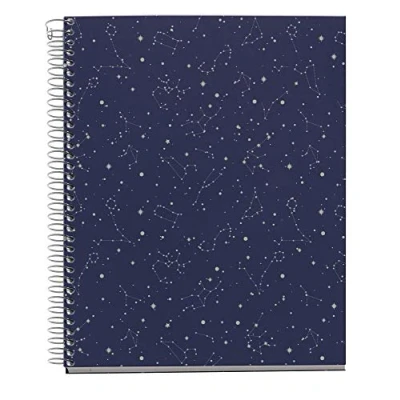 Imagen de Miquelrius Cuaderno A5, Tapa dura, 4 Franjas de colores, 120 Hojas cuadriculadas, Papel sostenible 70 g/m² microperforado, 2 Taladros, Diseño cosmos