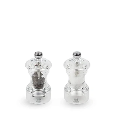 Imagen de PEUGEOT Duo Bistro Molinillo de pimienta y sal 10 cm Ajuste clásico Material acrílico Fabricado en Francia Color transparente