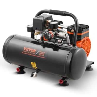Imagen de VEVOR Compresor de Aire sin Aceite 1 HP, Tanque Acero 8 L, 2,5 CFM, Bar y Presión Máxima 120 PSI, Portátil Ultrasilencioso 81 dB, para Reparación Automóviles, 485 x 390 385 mm