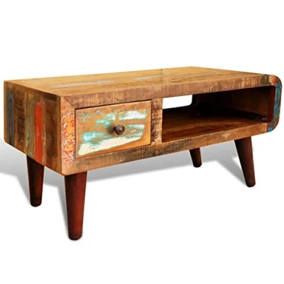 Imagen de vidaXL Mesa de Centro Vintage Borde Curvado Madera Maciza Reciclada Mesita