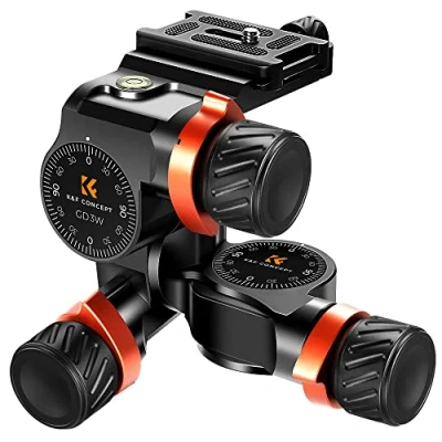 Imagen de K&amp;F Concept GD 3W Geared Tripod Head, Cabezal de 3 Vías para Trípodes,Cabezal CNC Process Aluminio Videocámaras,Equipamiento Fotografía y Cámara,Creación Contenidos,Vlogging Carga 6KG