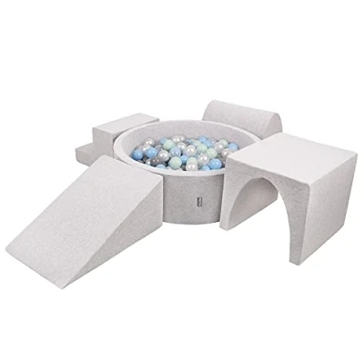 Imagen de KiddyMoon Parque Tnfantil De Espuma con Rodondo Piscina Bolas (200 Bolas) para Niños, Gris Claro:Perla/Gris/Transparente/Azul Clr/Menta