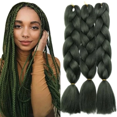 Imagen de TESS 60cm Extensiones Para Trenzas Africanas Verde 1 pcs 100g Pelo Sintético Braiding Jumbo Braid