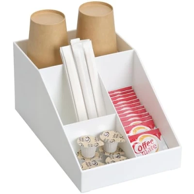 Imagen de Navaris Organizador de café y té Caja para Kit Accesorios cafetera Bandeja con 4 cajoncitos infusiones azucarillos Tazas cápsulas Blanco