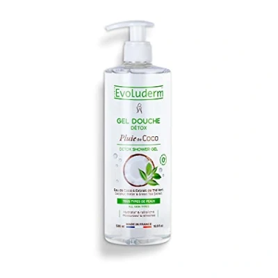 Imagen de EVOLUDERM Gel de ducha lluvia coco 500 ml 96% origen natural vegano Fabricación francesa