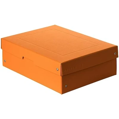 Imagen de FALKEN Original PureBox Pastel. Fabricado en Alemania. 100 mm de alto, DIN A4, color naranja. Caja almacenamiento con tapa cartón resistente. regalo vegana. transporte multiusos