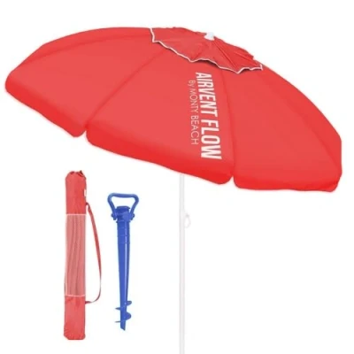 Imagen de LOLAhome sombrilla playa 180 cm y soporte arena, protección UV+50, antiviento, varillas flexibles fibra vidrio, techo ventilación, mástil inclinable regulable altura, bolsa transporte