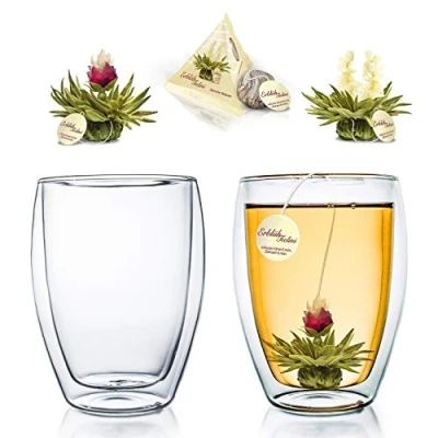 Imagen de Creano Vaso térmico de doble pared 250ml DG Hoch, set 2 + flores té Erblühteelini blanco en formato taza 2x 250ml+teelini 500ml (paquete 1)
