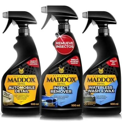 Imagen de Maddox Detail Regalo Original Pack Cuidado Automovilístico 1 Automobile + Insect Remover Waterless Wash &amp; Wax Limpieza y Protección Integral Fácil Aplicación 3x500ml