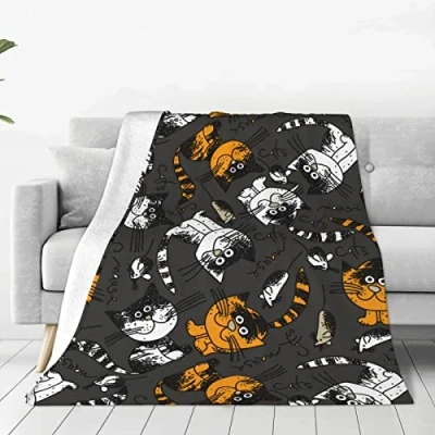 Imagen de manta de gatos blancos y naranjas para cama, sofá, forro polar con fondo gris, ligera, suave acogedora, 80 x 60 pulgadas
