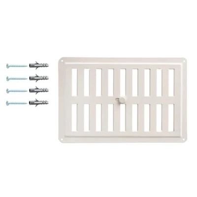 Imagen de Rejilla de Ventilación Ajustable Hecho Acero Galvanizado, Salida Aire Regulada con Recubrimiento Polvo Blanco RAL 9016, Difusor Metal Apertura y Cierre. (23 x 15 cm)