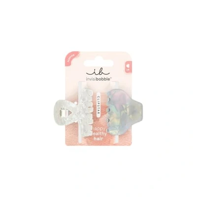 Imagen de Invisibobble CLIPSTAR Pearly Frost Set de 2 pinzas medianas con diseño marmolado azul y blanco, ideales para un look moderno una sujeción segura Cabello sano voluminoso