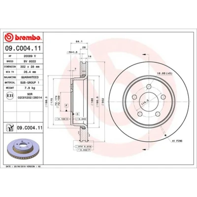 Imagen de BREMBO 09.C004.11 Disco de freno 302 28 5 ventilación interna revestido JEEP: Cherokee IV, Compass, DODGE: Nitro SUV