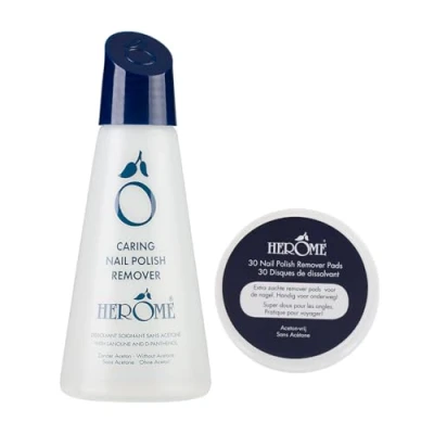 Imagen de Herome Pack Quita Esmalte 120ml + Discos 30uds Removedor Sin Acetona, Apto para Uñas Acrílicas y Semipermanente, Toallitas Quitar