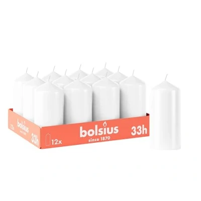 Imagen de Bolsius Velas lisas Blanco 12 unidades x 6 cm decorativas para el hogar Tiempo de combustión 33 horas Sin perfume Contiene cera vegetal natural aceite palma
