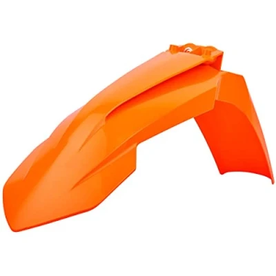 Imagen de POLISPORT 8574200008 Guardabarros delantero réplica OEM fabricado en plástico brillante duradero y resistente compatible con motocicletas KTM color naranja