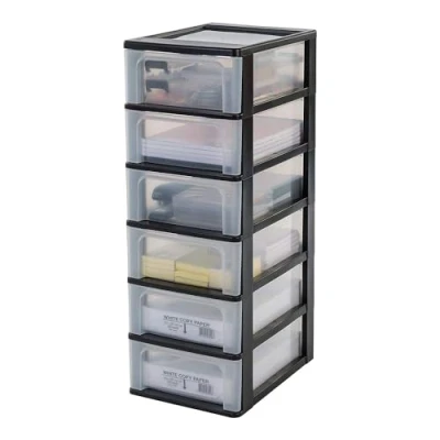Imagen de Iris Ohyama Unidad de almacenamiento plástico con 6 cajones superficiales, Negro, formato A4, A5 y A6, multiusos, para oficina, escuela, papelería, armario hogar, Torre, Organizador, OCH 2006