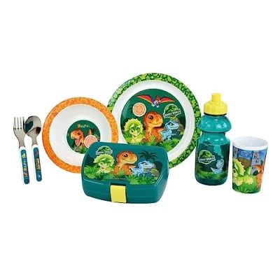 Imagen de JURASSIC WORLD Juego de vasos para niños (220 ml, asiento hueco, diámetro 16 cm, 22 tapa 13,5 350 caja gobierno, Green brown gray
