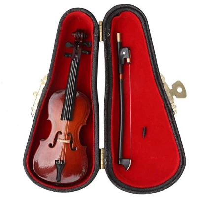 Imagen de Ornamento del instrumento Réplica de violonchelo en miniatura madera con arco, soporte y caja regalo Mini musical Modelo casa muñecas Decoración hogar