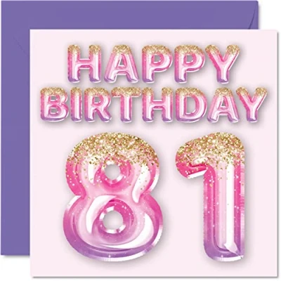 Imagen de Tarjeta de cumpleaños número 81 para mujer, globos purpurina rosa y morada, tarjetas feliz mujer años, mamá, gran niñera, abuela, 145 mm x mm,