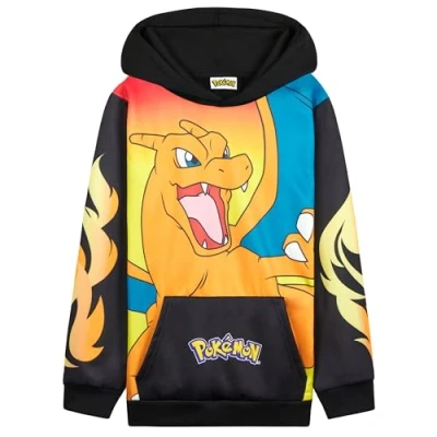 Imagen de Pokémon Sudaderas con Capucha para Niños, Cómoda Sudadera Niño Bolsillo Canguro (Negro/Naranja Charizard, 11 12 Years)