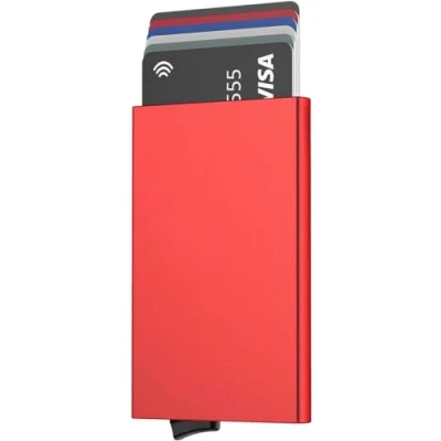 Imagen de Stock Líder Tarjetas De Aluminio, Tarjetero Metalico RFID 5 Colores, Porta Credito, Cartera Regalos Originales para Hombre, Aluminio (Rojo)