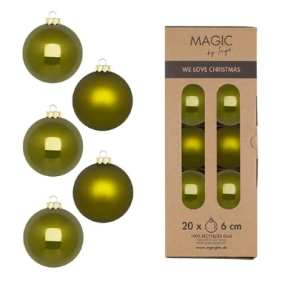 Imagen de Bolas de Navidad cristal, 6 cm, 20 unidades, mate y brillante, para Navidad, color verde oliva