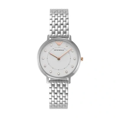 Imagen de Emporio Armani Reloj de señora, movimiento dos manecillas, caja acero inoxidable plateado 32 mm con correa inoxidable, AR80023, Conjunto tono plata y gris claro